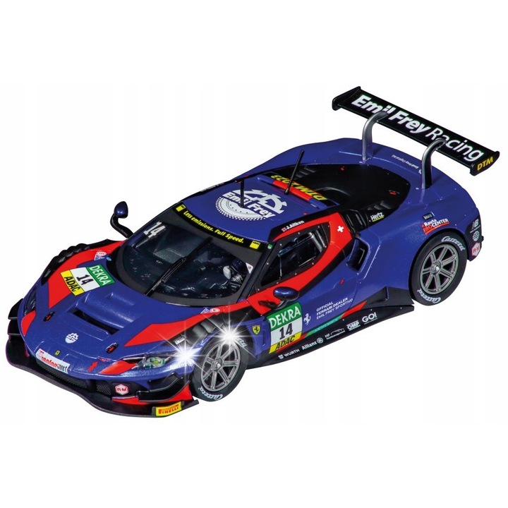 Automacheta Carrera Ferrari 296 GT3 "Emil Frey Racing, No.14", DTM 2023, 1:32, cu lumini, 15x6.5x4.5cm