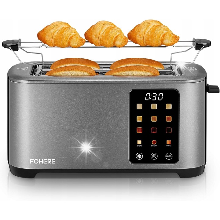 Тостер Fohere TA7009C-GS 4 филии, 1400W, сив металик, 16,5x37,18см