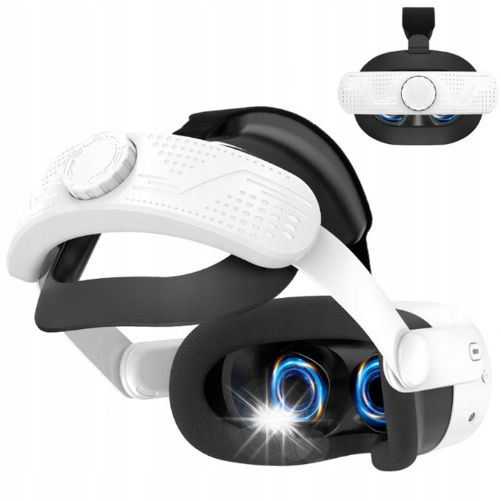 VR каишка за глава за Meta Quest 3, регулируема, от PU кожа, бяла, 20x24x12 см, комплект 1 бр.