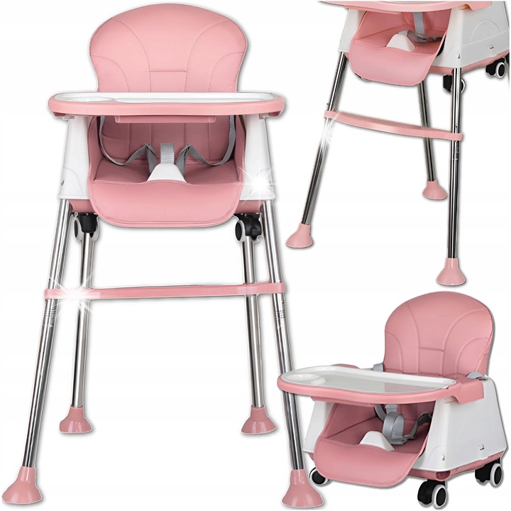 Scaun de masa pentru copii, roz, cu tava detasabila, reglabil