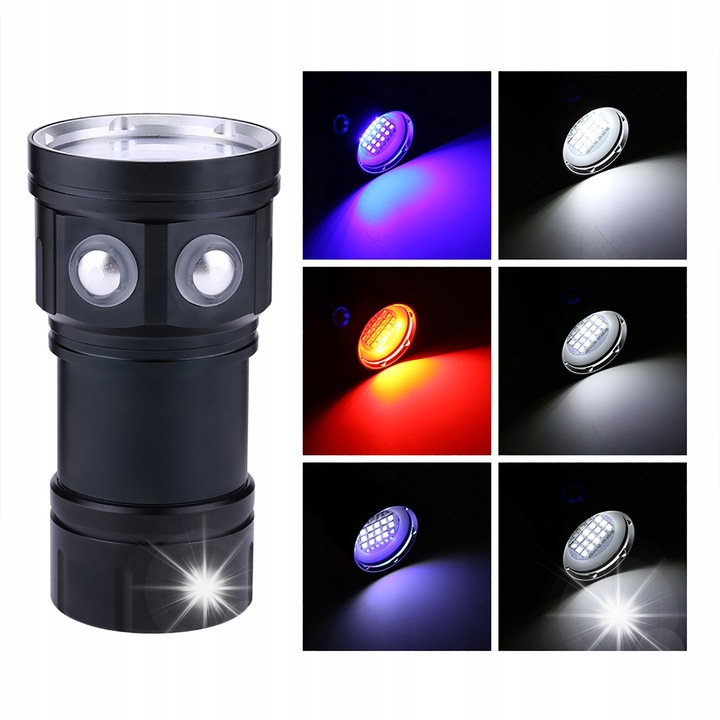 Подводен фенер, 18000LM, IPX8, черен, 12,5x6,2см, пълен комплект