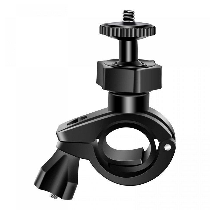 Стойка за камера за действие, за велосипед, мотоциклет, кормило, универсално съвместима, черна, алуминий