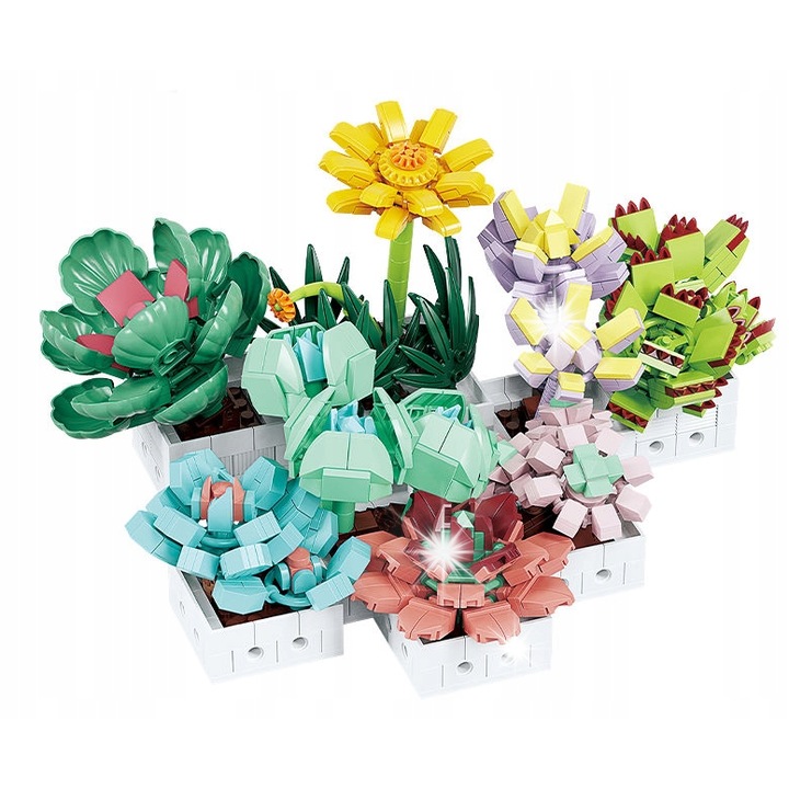 Set de constructie Coil, 8 mini suculente, 977 elemente, multicolor