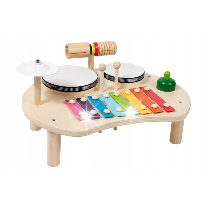 Set muzical din lemn pentru copii, percutie si cymbale, 30x23x16cm, colorat