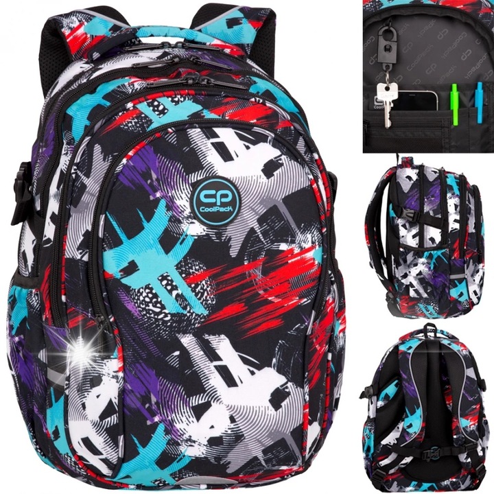 CoolPack Factor iskolai hátizsák, 4 rekeszes, vízálló, laptop tartóval, sokszínű, nagy