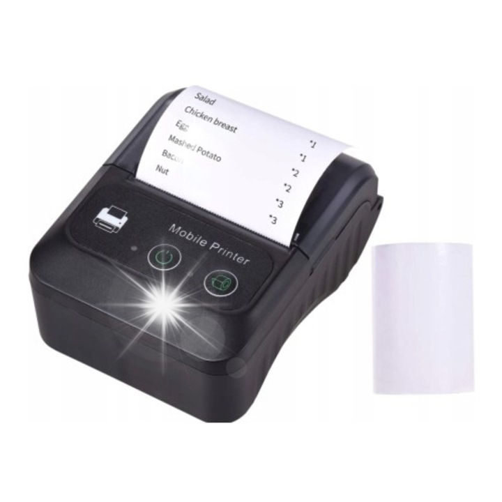 Imprimanta termica portabila JK-5803P, 58mm, Bluetooth, USB, neagra, 8,2x8,7x4,2cm