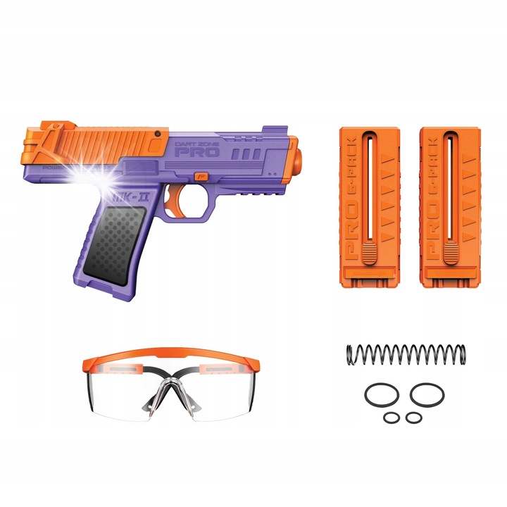 Pistol de jucarie Dart Zone Pro Nitroshot+ MK-2, violet, 12 sageti, 44m