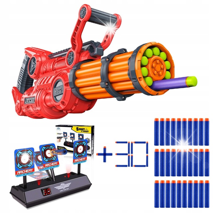 Играчка изстрелвачка Dart Zone Nitroshot Lancer, комплект с 10 стрелички + 30 стрелички тип Elite, електронна мишена, 25м, 48x24x10см, 8 години+