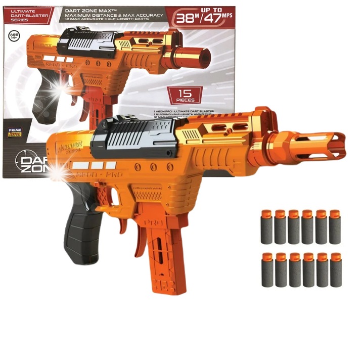 Pistol lansator Dart Zone Max Aeon Pro, 38m, set cu 12 sageti