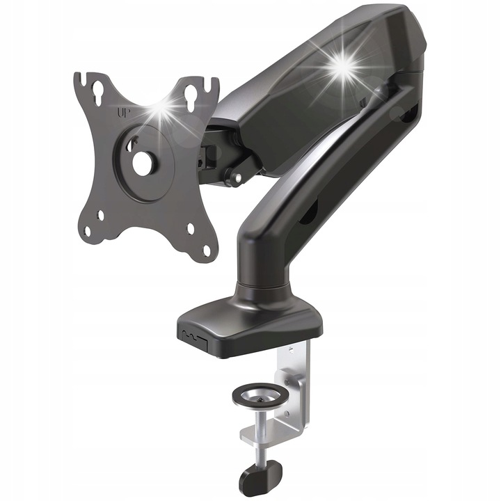 Asztali monitortartó, Deltaco, 13-27", gázrugós, háromtengelyes, fekete, 117x500x410mm