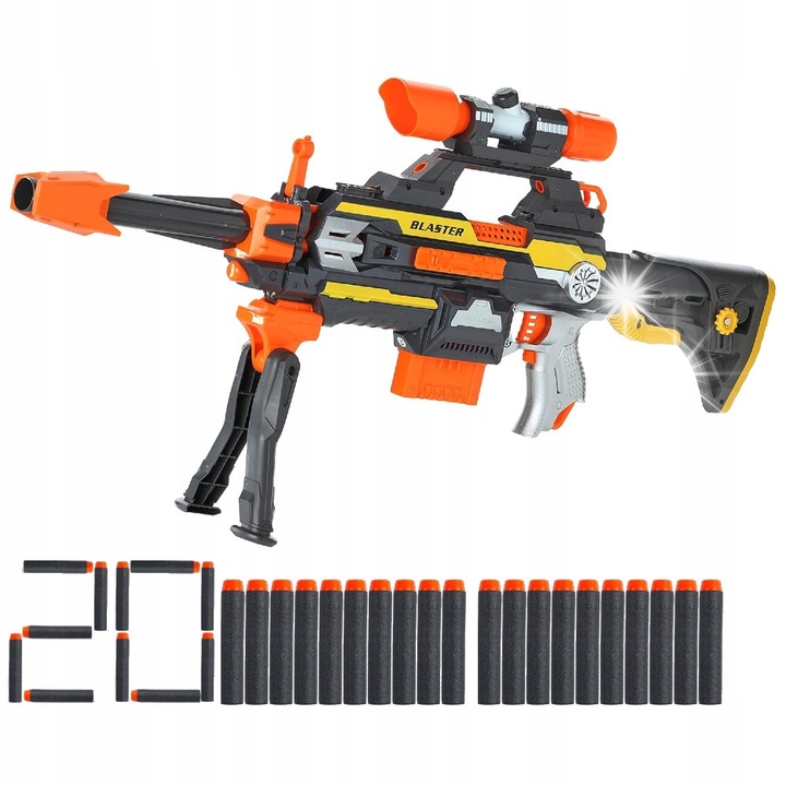 Carabina poliatomatica Blaster Squad, 2 incarcatoare, 20 gloante de spuma, 8+ ani
