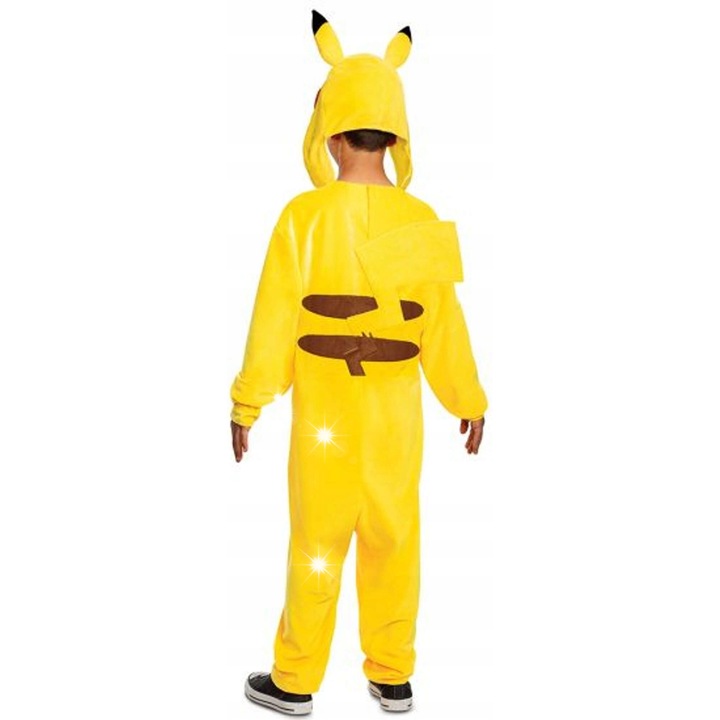 Costum carnaval Pokemon Pikachu, Disguise, galben, 127x136cm, pentru copii 7-8 ani, set complet cu caciula