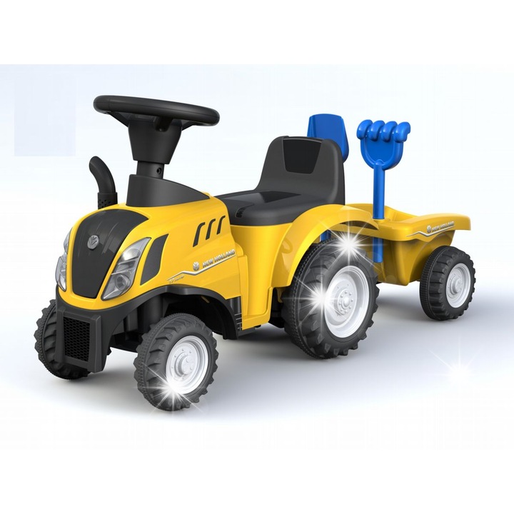 Tractor cu remorca Bobo-San, efecte sonore si luminoase, albastru, 12-36 luni, dimensiuni 56x28x45cm