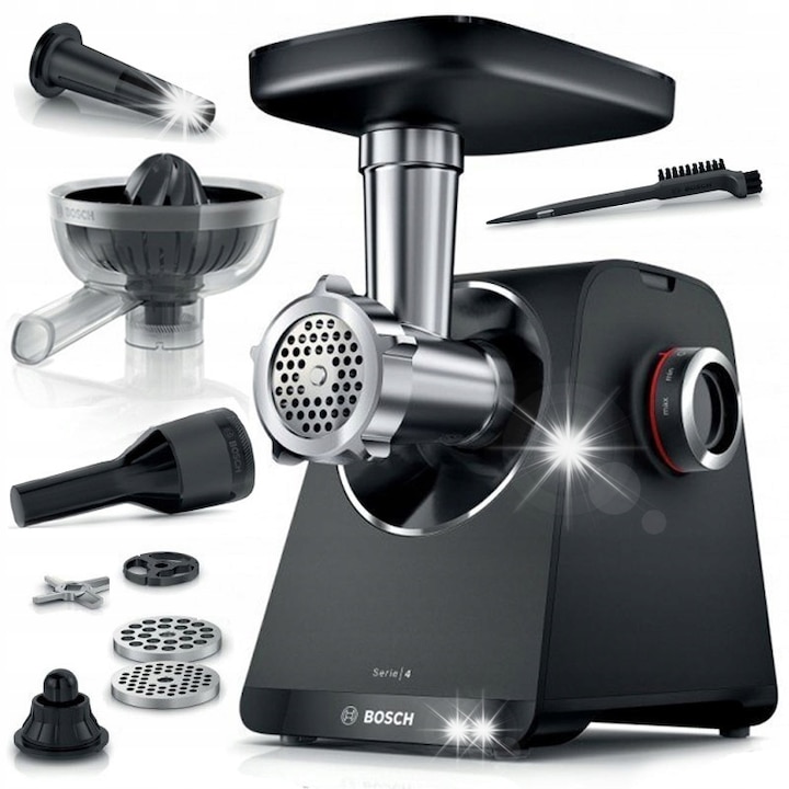 Bosch MFWS430B elektromos húsdaráló, 1900W, fekete, kolbásztöltő és citrusfacsaró tartozékokkal