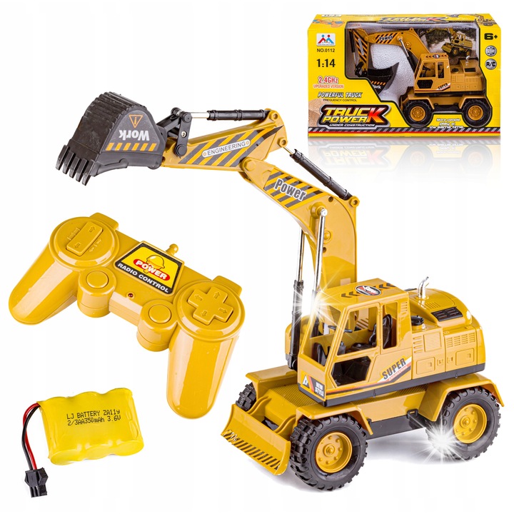 Играчка багер DK, модел 1:14, с дистанционно управление, размери 30x18x11см, жълт цвят, пълен комплект