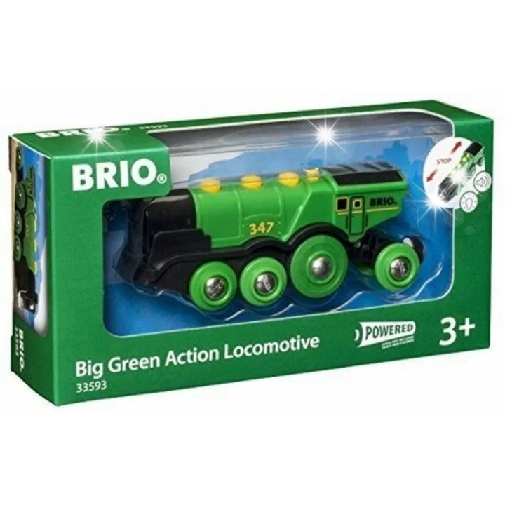 Locomotiva de jucarie Brio World, verde, 13cm, cu sunete si lumini, alimentata de baterii