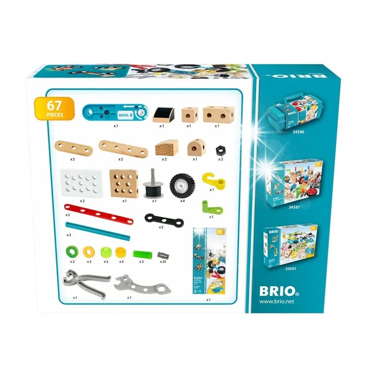 Set de constructie Brio Builder cu motor Pull Back, 67 elemente, 31x20x7cm