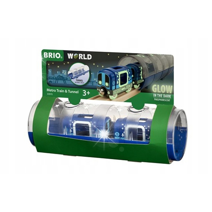 Trenulete de jucarie Brio Zestaw swiecacy w ciemnosci Metro cu tunel, 3 piese, multicolor