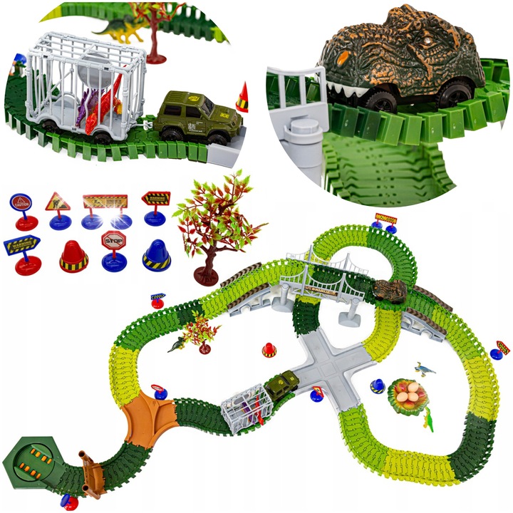 Set circuit auto pentru copii, DK, Parcul Dinozaurilor, 240 elemente, multicolor, 10x5.5x5cm