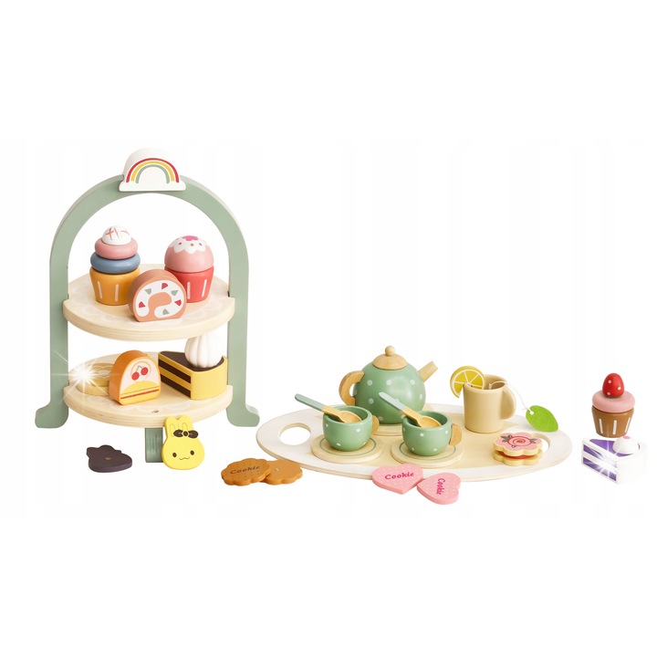 Set de joaca pentru cafea si ceai din lemn, Doris, 29x17.5x16cm, multicolor
