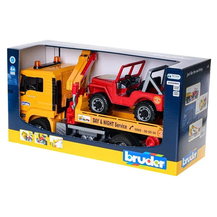 Masinuta set Bruder, camion de salvare MAN TGA cu vehicul off-road, multicolor, 185x495x255mm