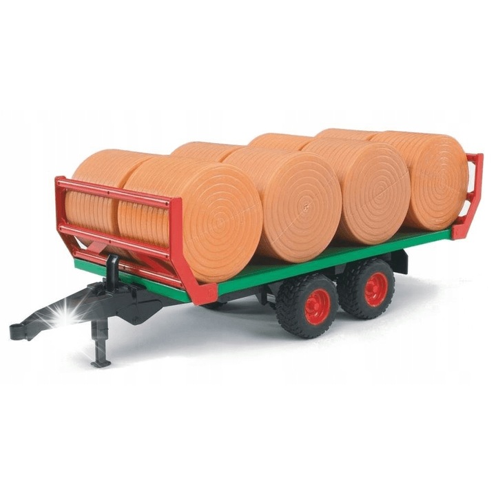 Przyczepa de transport pentru baloti cu 8 baloti Bruder 02220, 44x15,5x15,5cm, plastic, pentru copii +3 ani