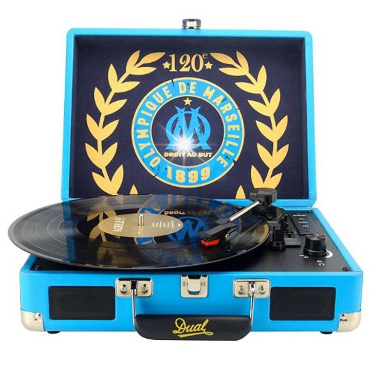 Портативен грамофон DUAL, ретро, 3 скорости, Bluetooth, USB, SD, 2 високоговорителя, размери отворен 30x25x10cm, пълен комплект