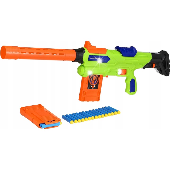Pistol de jucarie Buzz Bee Air Warriors Exterminator, 2 magazine, 20 sageti, verde, 70cm