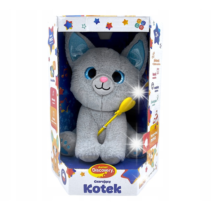 Dumel Discovery interaktív szürke macska, varázspálcával, érintésre és hangokra reagál, 30x25cm