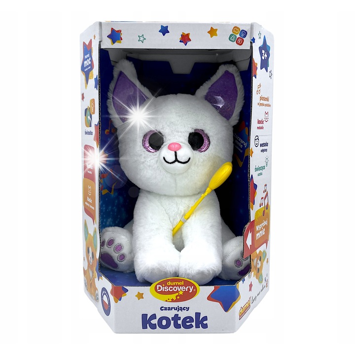 Интерактивна играчка, Dumel, Бяло куче, реагира на допир, включва магическа пръчка