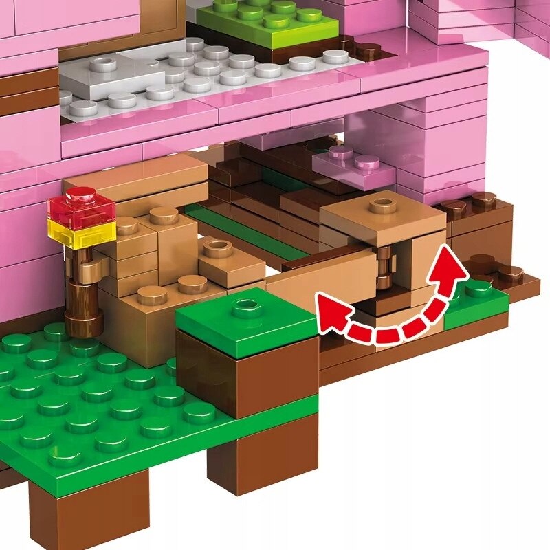 Set de constructie Minecraft, 512 elemente, figurine, roz, 14x10x13cm ...