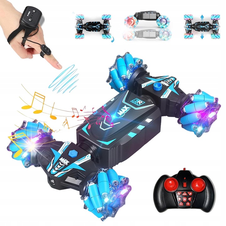 Masinuta RC 4WD cu control gestual, albastru si negru, 80x170x310mm, set complet