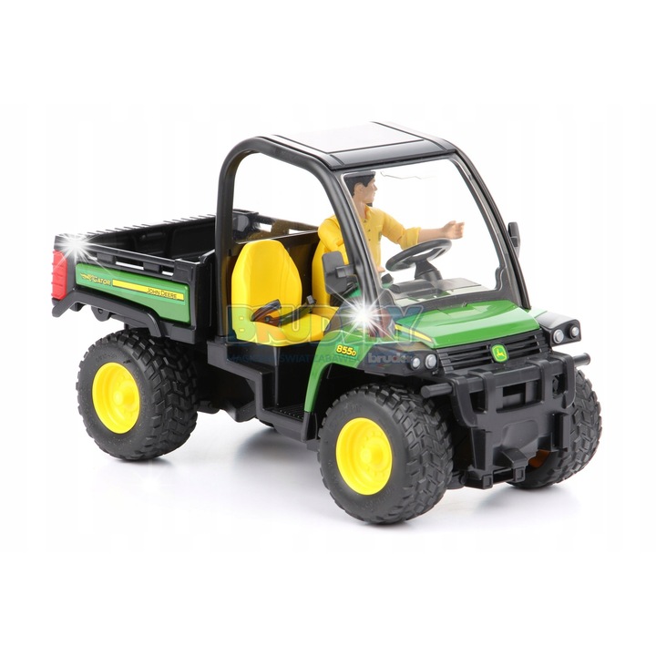 Utilaj de constructie de jucarie Bruder Gator 855D, cabina cu usi deschise, roti din cauciuc, set cu sofer