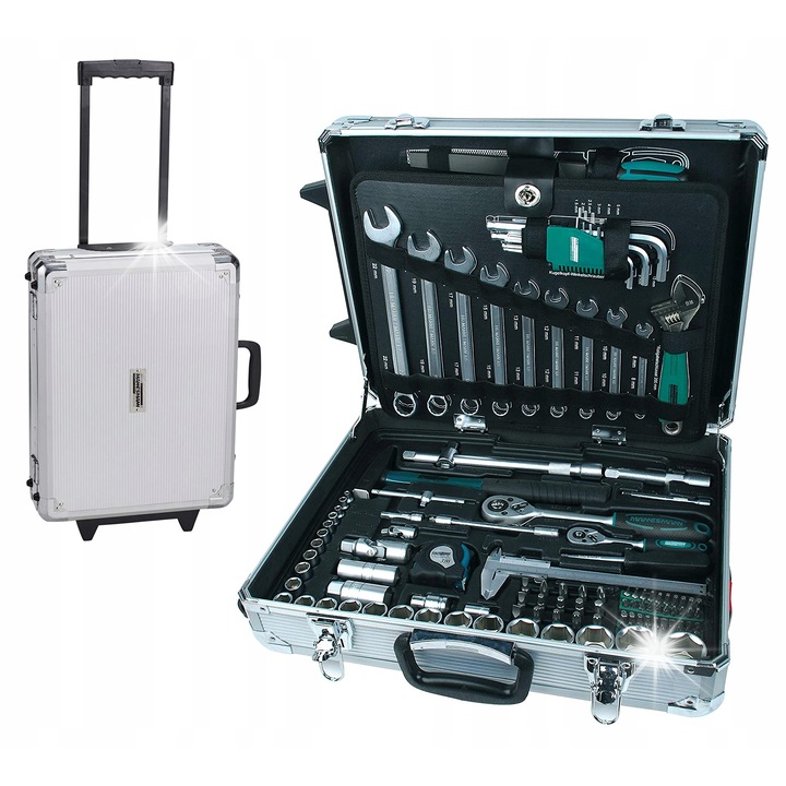 Set de unelte Bruder Mannesmann 159 piese, aluminiu, 54,5x18,5x40,5cm