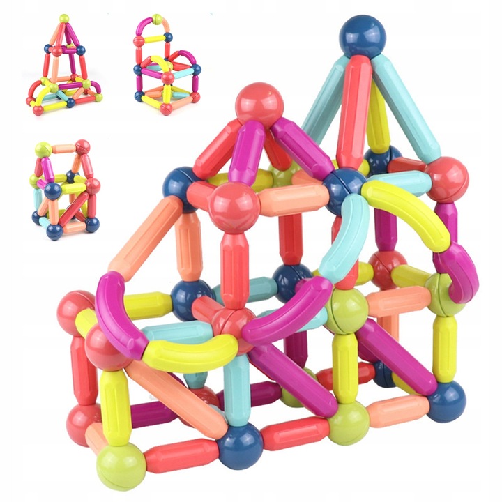 Set de constructie magnetica Cameleon, 128 elemente, multicolor, pentru copii 3+ ani