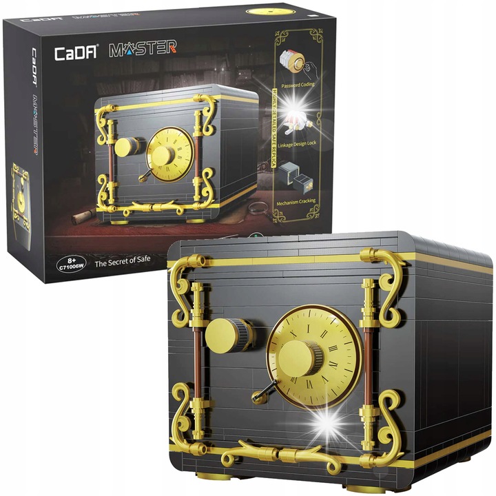 Set de constructie CaDA, Seif negru, 442 elemente, dimensiuni 14,5x13x11,5cm