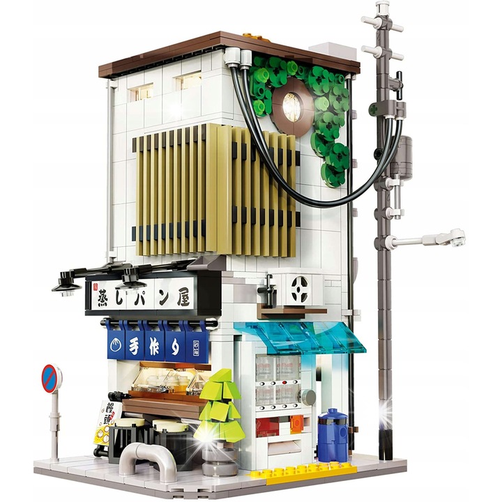 Set de constructie, Cada, Japanese Steamed Bun Shop, 1108 elemente, LED, 24,3x15,2x12,8cm
