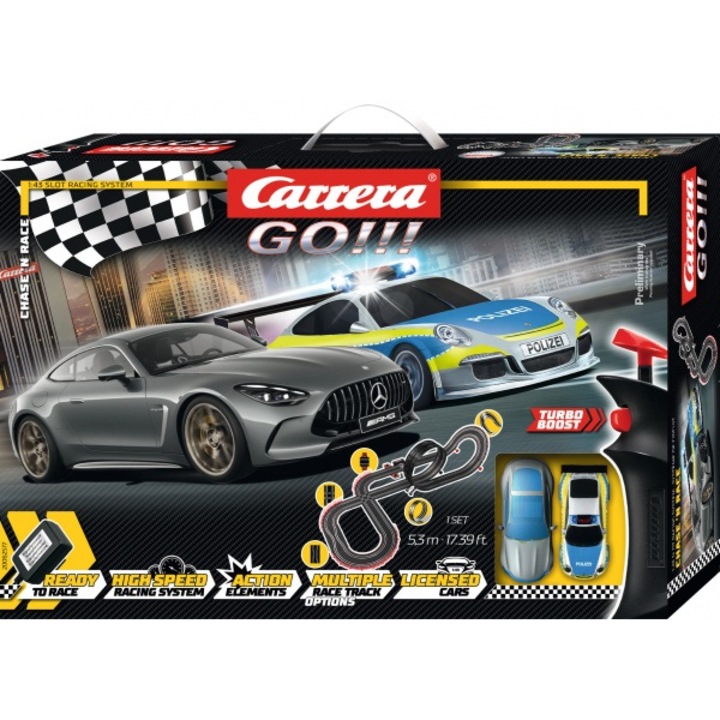 Pista de masini Carrera GO!!! 5,3m cu 2 masini 1:43, Porsche 911 GT3 si Mercedes-AMG GT 63, 180x75cm