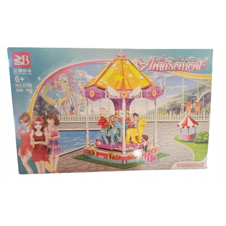 Set de constructie KLOCKI, Emaj, carusel cu figurine animale, 548 piese