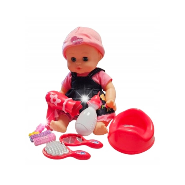 Emaj babakészlet, hangot adó baba, 12 darab, rózsaszín és kék, 33 cm
