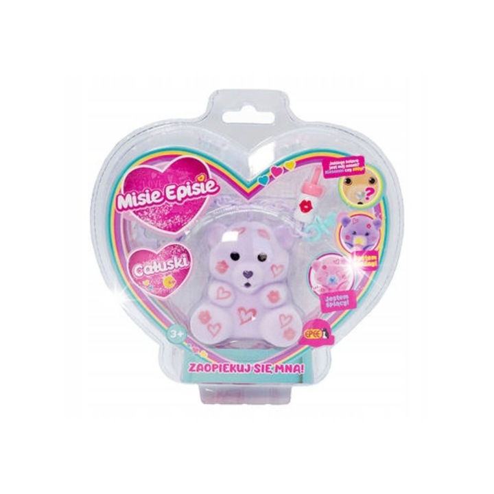 Ursulet interactiv, Epee, set cu 1 ursulet, 1 buteletica, 1 suzeta, culoare violet, versiune poloneza