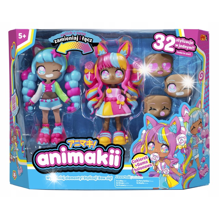 Epee Animakii babakészlet, 2 baba, 2 frizura, 2 ruha, 2 pár cipő, többszínű