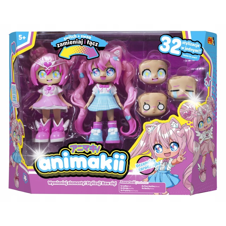 Animakii babakészlet, Epee, Tanuló és Varázslónő, 2 baba, 2 frizura, 2 ruha, 2 pár cipő