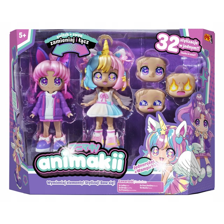 Epee Animakii babakészlet, 2 karakter, 2x kiegészítő, többszínű