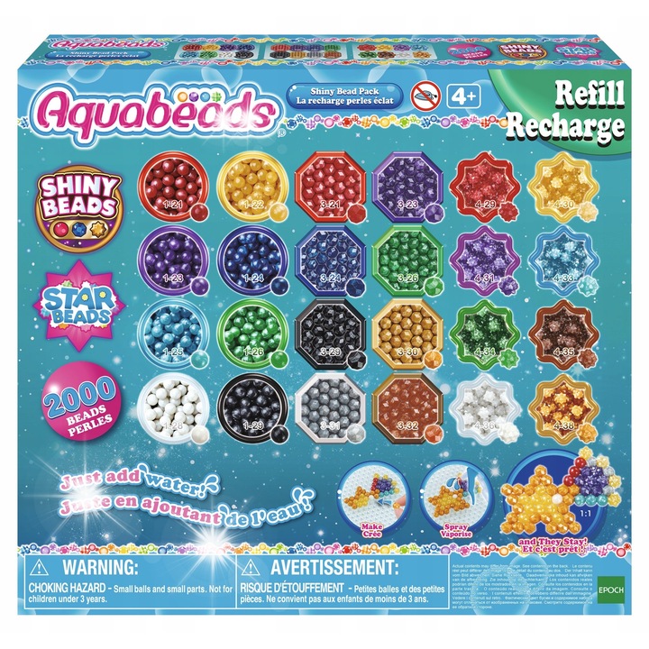 Комплект за занаяти Aquabeads, 2000 блестящи корала, 24 цвята, перли и звезди