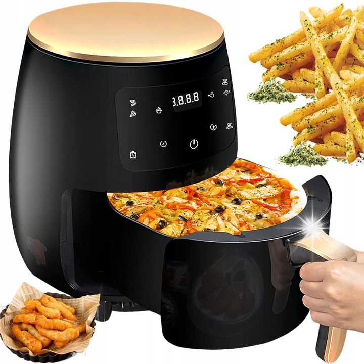 6 literes forrólevegős fritőz, fekete, 270x310mm, LED érintőképernyővel