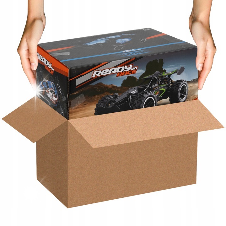 Masinarc cu telecomanda RC Monster, 4 amortizoare, negru cu verde, 23x14.5x9cm, set complet