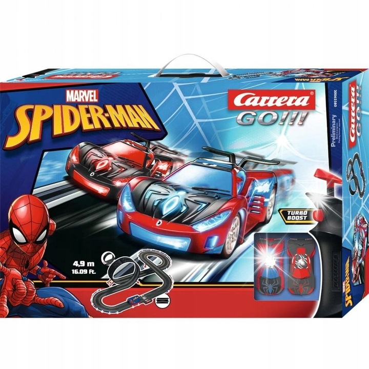 Carrera GO!!! Spider-Man Racing versenypálya 4,9 m, 2 autó, mérete 150x92 cm