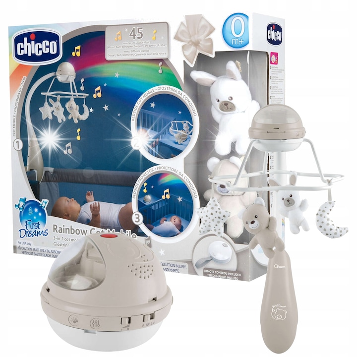 Játék körforgó, Chicco, Rainbow 3 az 1-ben, klasszikus zene, 57x47x33cm