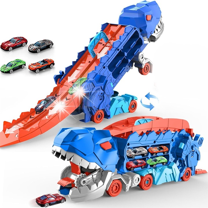 Figurina Tyrannosaurus Rex, set cu masinuta, forma dubla